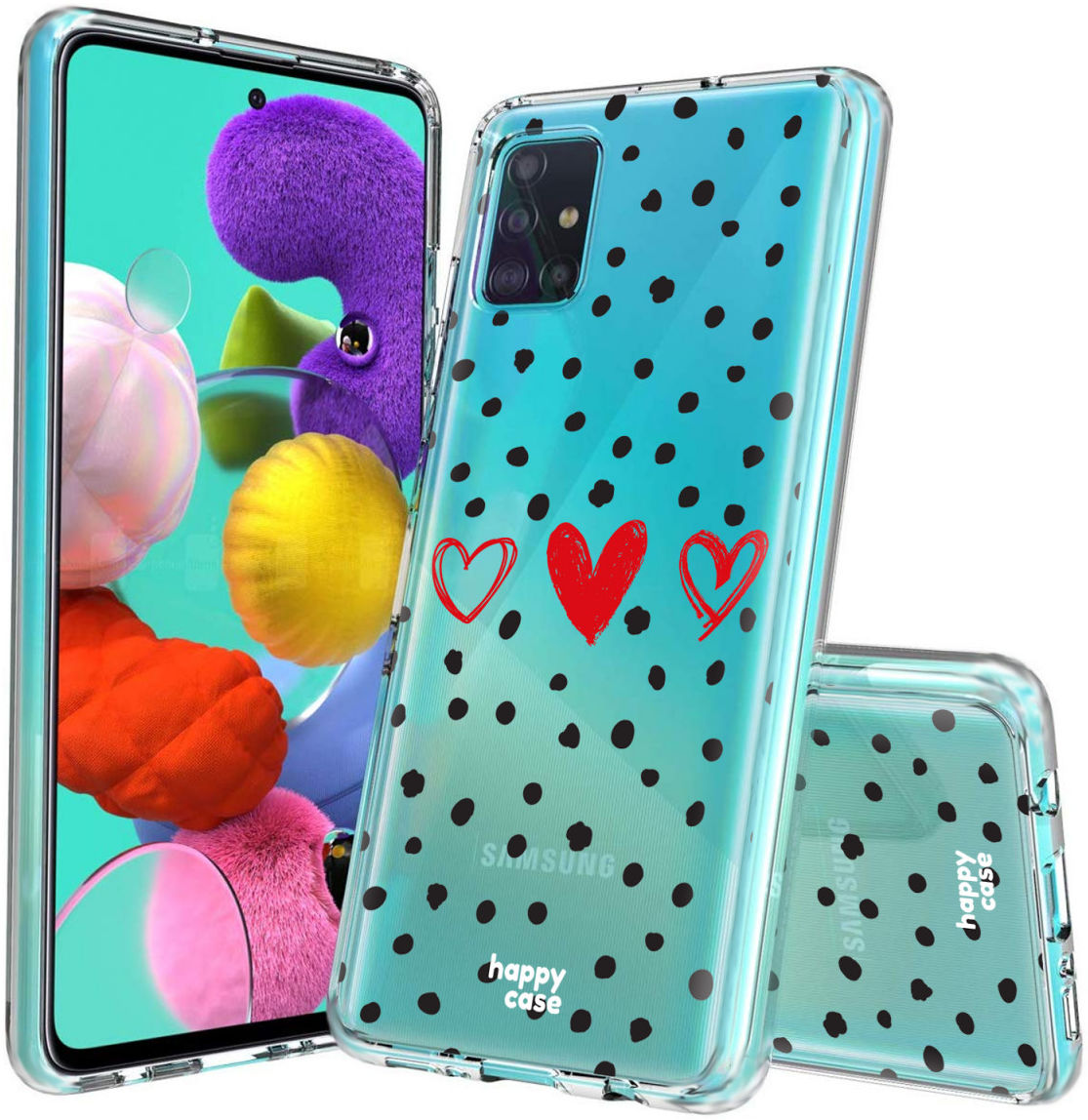 HappyCase Samsung Galaxy A51 Hoesje Flexibel TPU Stip Hartjes Print afbeelding 4