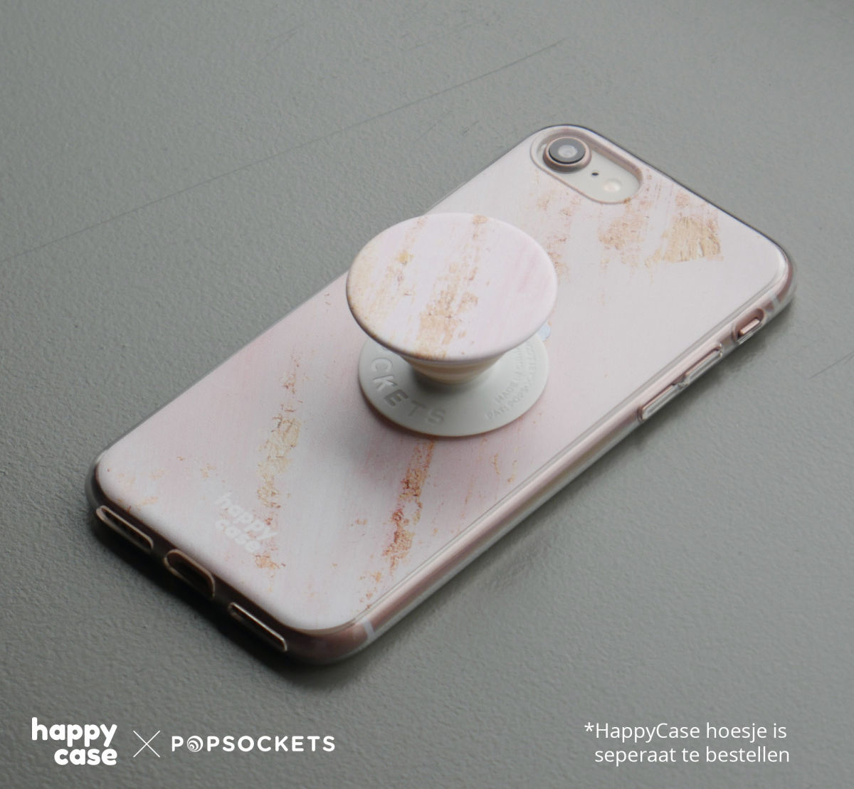 PopSockets X HappyCase PopGrip PopTop Greep en Standaard Pink Marmer afbeelding 7