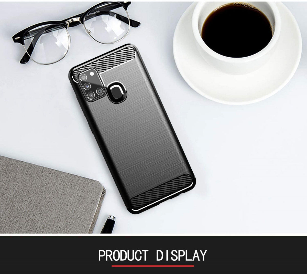 Samsung Galaxy A21S Hoesje Geborsteld TPU Flexibel Zwart afbeelding 5