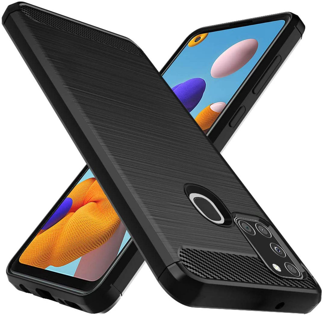 Samsung Galaxy A21S Hoesje Geborsteld TPU Flexibel Zwart afbeelding 1