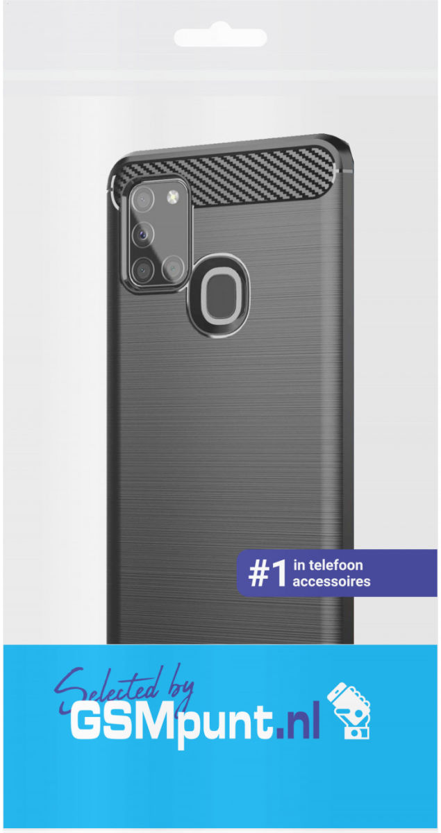 Samsung Galaxy A21S Hoesje Geborsteld TPU Flexibel Zwart afbeelding 2