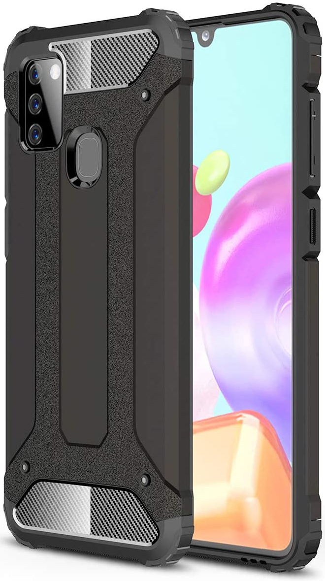 Samsung Galaxy A21S Hoesje Shock Proof Hybride Back Cover Zwart afbeelding 1