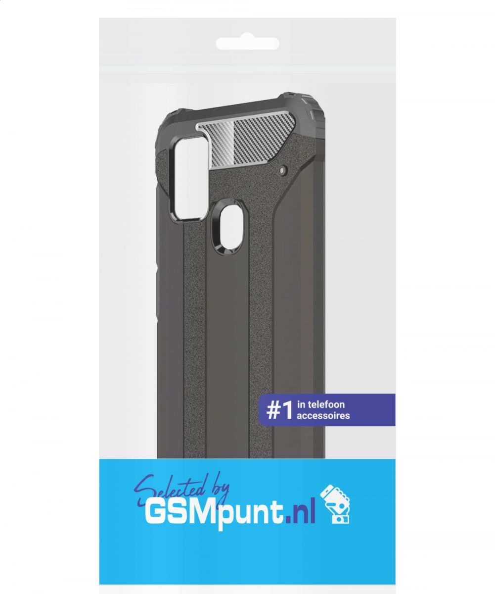 Samsung Galaxy A21S Hoesje Shock Proof Hybride Back Cover Zwart afbeelding 2