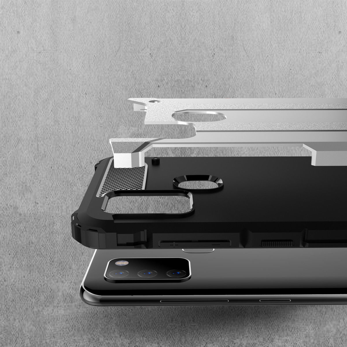 Samsung Galaxy A21S Hoesje Shock Proof Hybride Back Cover Zwart afbeelding 5