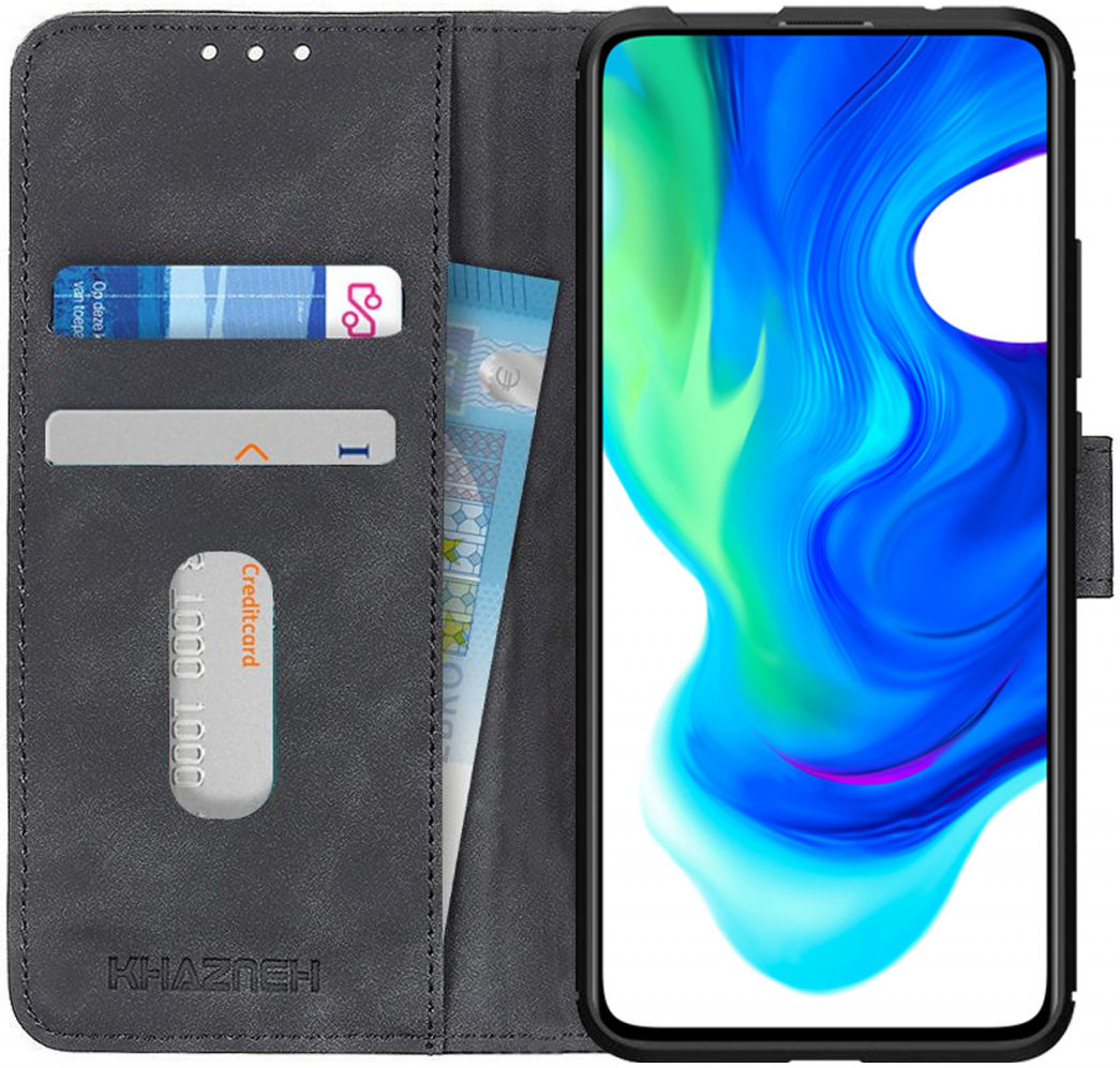 KHAZNEH Xiaomi Poco F2 Pro Hoesje Retro Wallet Book Case Zwart afbeelding 1