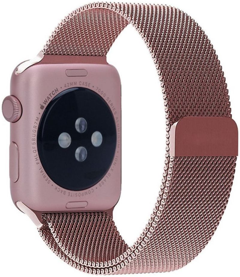 Apple Watch 45MM / 44MM / 42MM Bandje Milanese Staal Magneetsluiting Roze afbeelding 2
