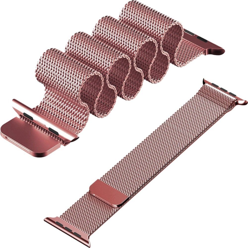 Apple Watch 45MM / 44MM / 42MM Bandje Milanese Staal Magneetsluiting Roze afbeelding 6