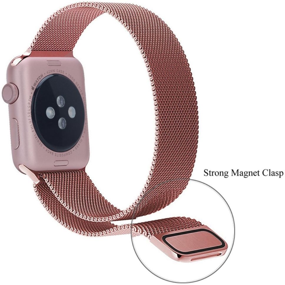 Apple Watch 45MM / 44MM / 42MM Bandje Milanese Staal Magneetsluiting Roze afbeelding 5
