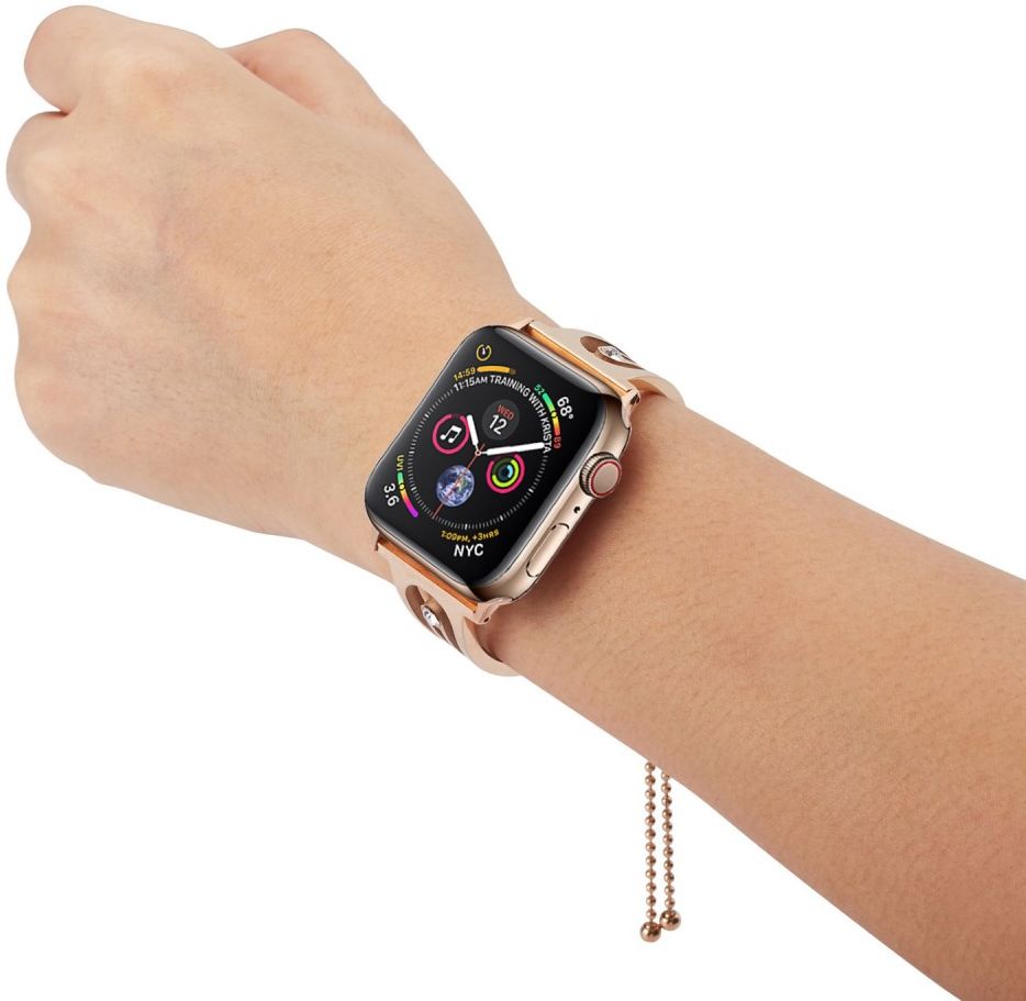 Apple Watch 45MM / 44MM / 42MM Bandje Luxe en Sierlijk Metalen Armband Goud afbeelding 3