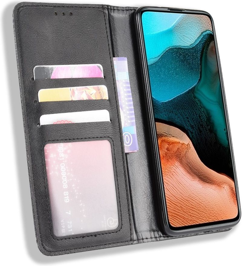 Xiaomi Poco F2 Pro Hoesje Book Case Retro Portemonnee Zwart afbeelding 1