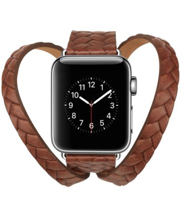 Apple Watch 45MM / 44MM / 42MM Bandje Gevlochten Armband Kunstleer Bruin Bandjes