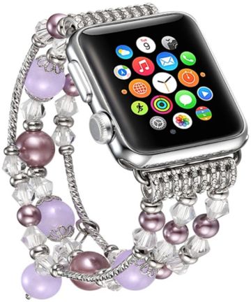 Apple Watch 41MM / 40MM / 38MM Bandje Kralen en Parel Armband Zilver/Paars Bandjes