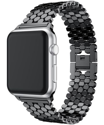 Geschikt voor Apple Watch 45MM / 44MM / 42MM Bandje RVS Armband Zwart Bandjes