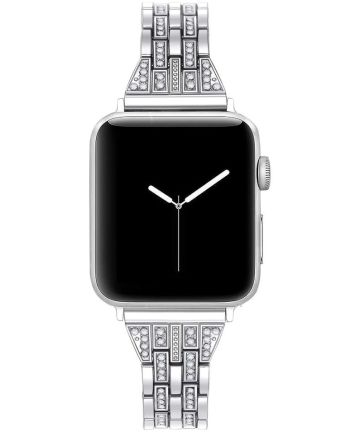 Apple Watch 45MM / 44MM / 42MM Bandje RVS bandje met Diamantjes Zilver Bandjes