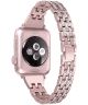 Apple Watch 45MM / 44MM / 42MM Bandje RVS Schakelband met Diamantjes Roze