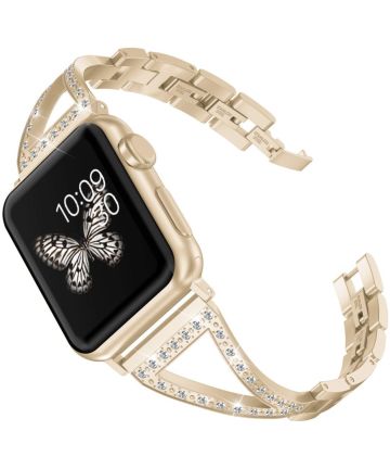Apple Watch 45MM Bandje RVS Armband met Diamant Design Goud Bandjes