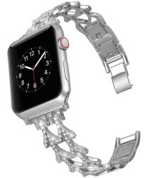 Apple Watch 45MM / 44MM / 42MM Bandje Diamant Design RVS Armband Zilver