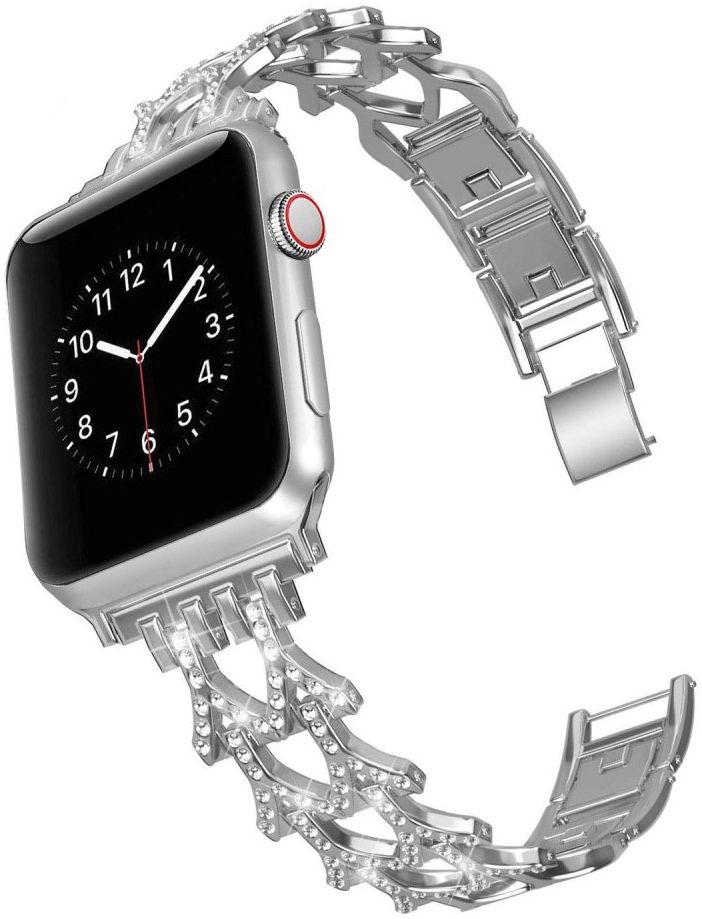 Apple Watch 42MM Bandje Diamant Design RVS Armband Zilver afbeelding 1