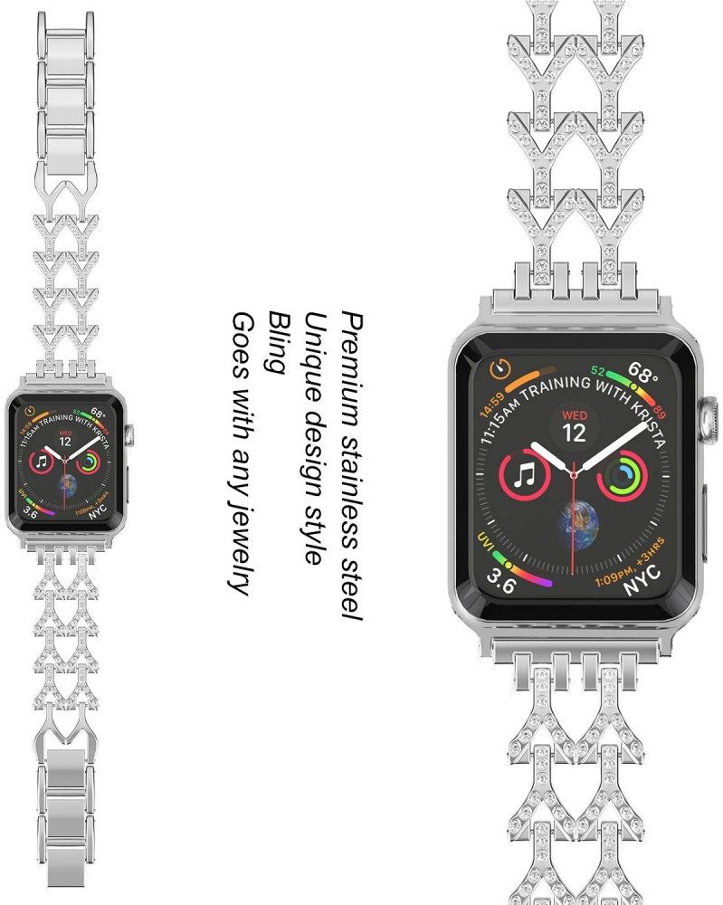 Apple Watch 42MM Bandje Diamant Design RVS Armband Zilver afbeelding 4