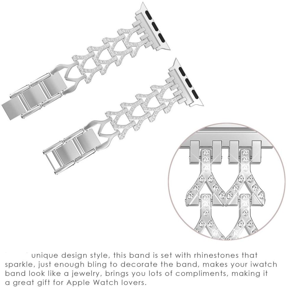 Apple Watch 42MM Bandje Diamant Design RVS Armband Zilver afbeelding 5