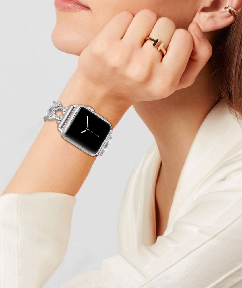 Apple Watch 42MM Bandje Diamant Design RVS Armband Zilver afbeelding 3