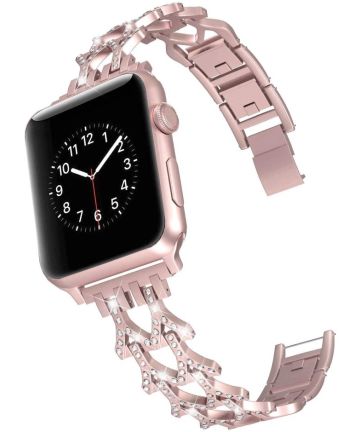 Apple Watch 45MM / 44MM / 42MM Bandje Diamant Design RVS Armband Roze Goud Bandjes
