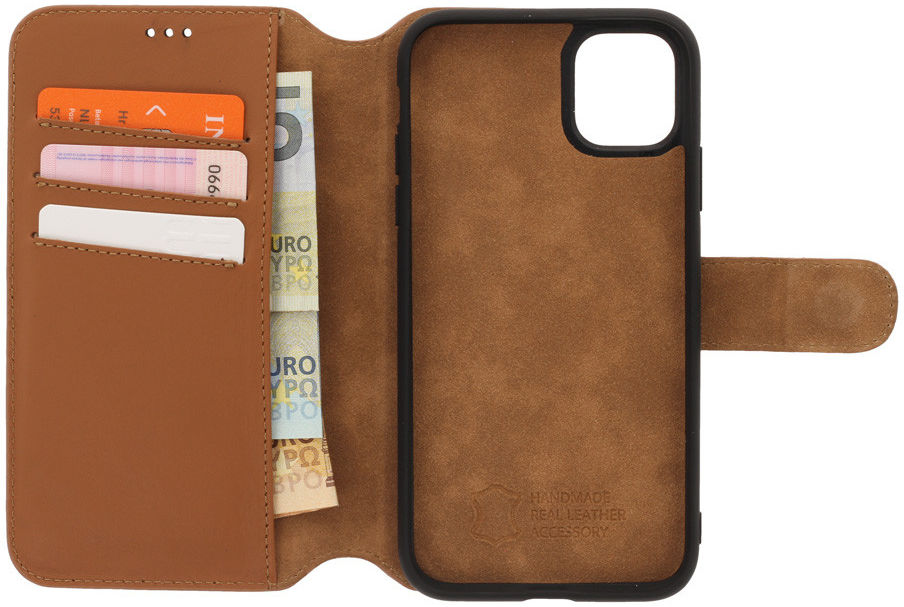 Minim 2-in-1 Apple iPhone 11 Hoesje Book Case en Back Cover Leer Bruin afbeelding 4