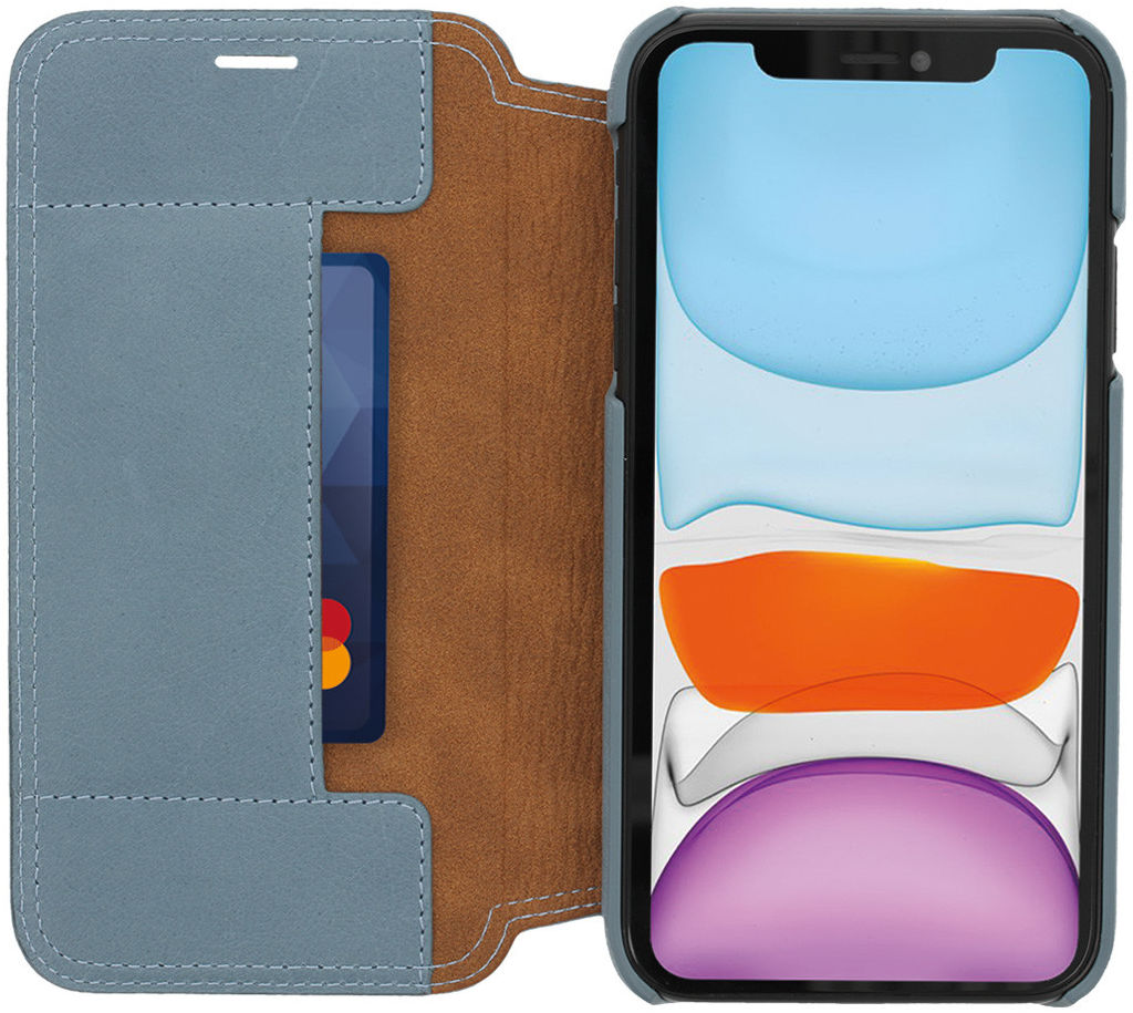 Minim Apple iPhone 11 Hoesje Echt Leer Book Case Licht Blauw afbeelding 1