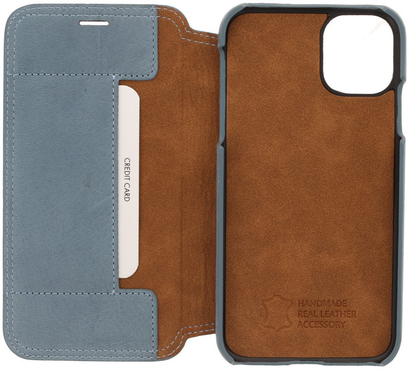 Minim Apple iPhone 11 Hoesje Echt Leer Book Case Licht Blauw afbeelding 5