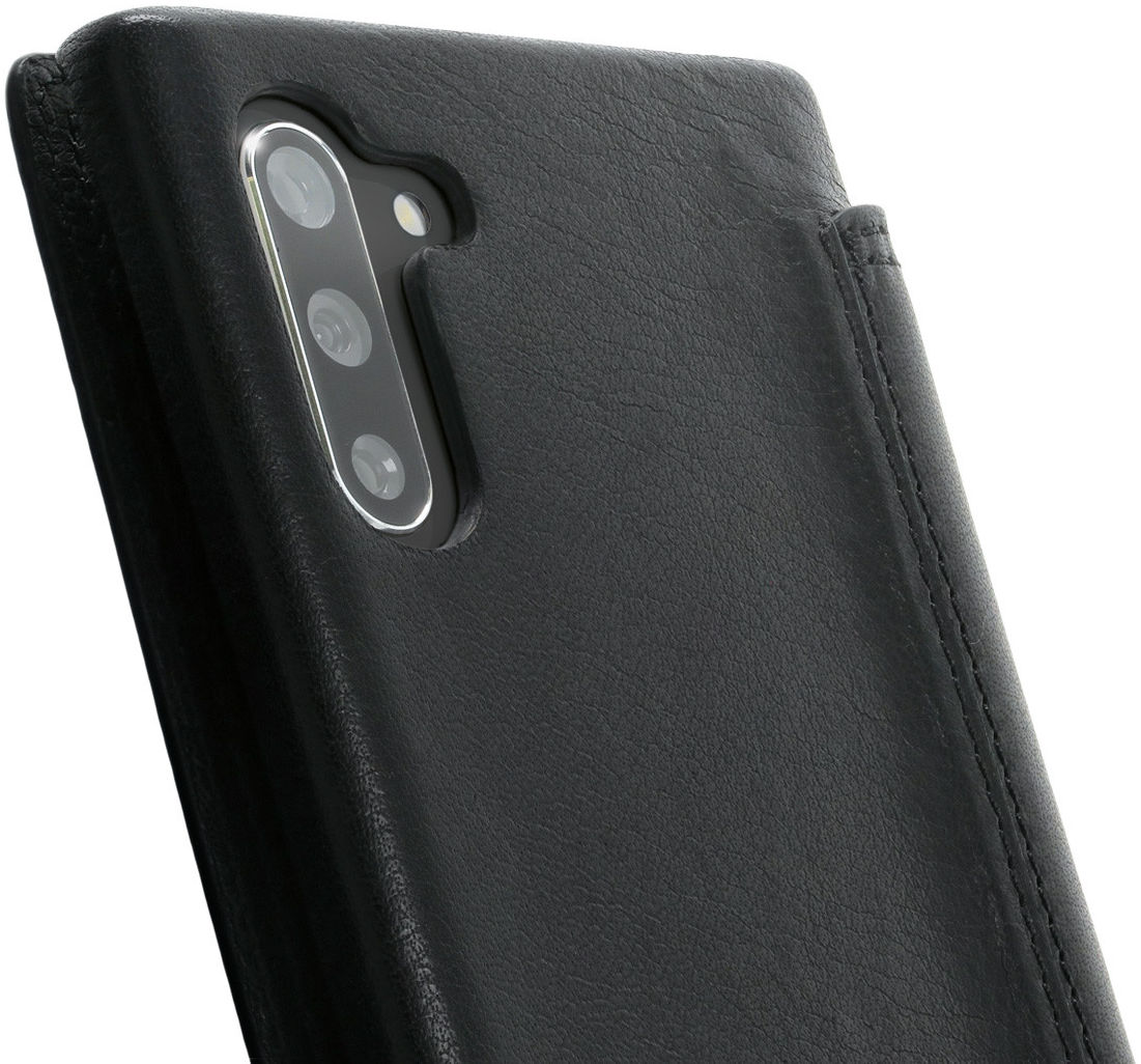 Minim Samsung Galaxy Note 10 Hoesje Echt Leer Book Case Zwart afbeelding 2