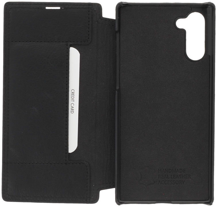 Minim Samsung Galaxy Note 10 Hoesje Echt Leer Book Case Zwart afbeelding 4