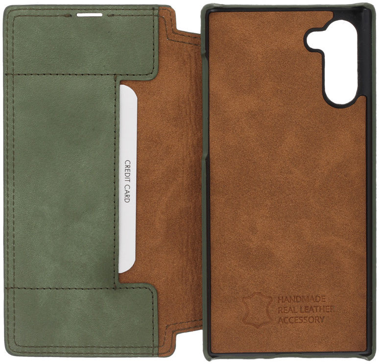 Minim Samsung Galaxy Note 10 Hoesje Echt Leer Book Case Groen afbeelding 4