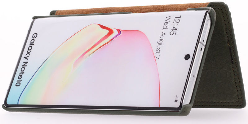 Minim Samsung Galaxy Note 10 Hoesje Echt Leer Book Case Groen afbeelding 6