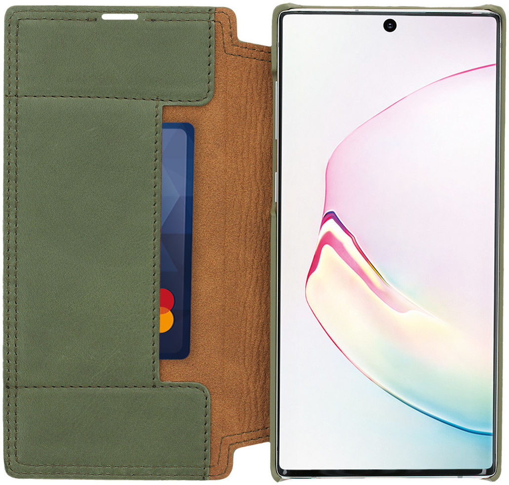 Minim Samsung Galaxy Note 10 Hoesje Echt Leer Book Case Groen afbeelding 1