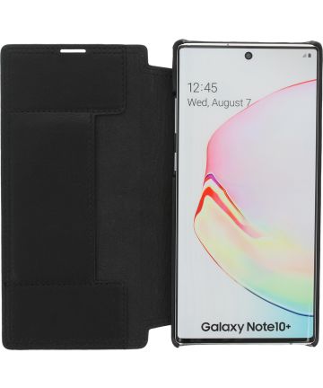 Minim Samsung Galaxy Note 10+ Hoesje Echt Leer Book Case Zwart Hoesjes