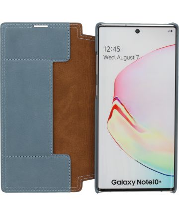Minim Samsung Galaxy Note 10+ Hoesje Echt Leer Book Case Blauw Hoesjes