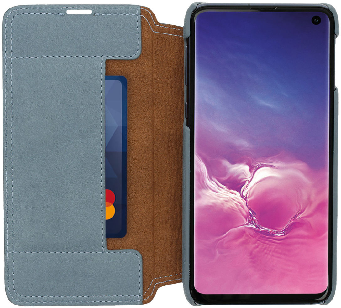 Minim Samsung Galaxy S10 Hoesje Echt Leer Book Case Blauw afbeelding 1