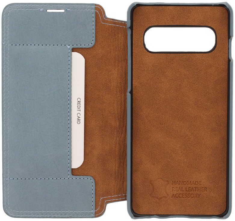 Minim Samsung Galaxy S10 Hoesje Echt Leer Book Case Blauw afbeelding 3