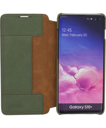 Minim Samsung Galaxy S10+ Hoesje Echt Leer Book Case Groen Hoesjes