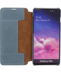 Minim Samsung Galaxy S10+ Hoesje Echt Leer Book Case Blauw
