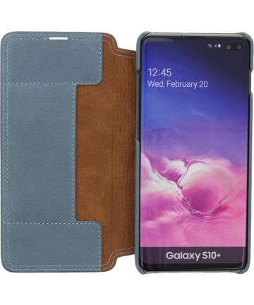 Minim Samsung Galaxy S10+ Hoesje Echt Leer Book Case Blauw Hoesjes