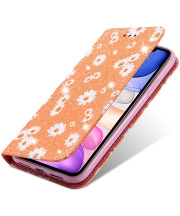 Apple iPhone 11 Daisy Bloemen Print Book Case Oranje Hoesjes