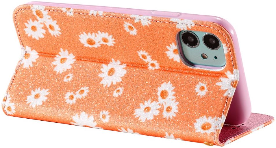 Apple iPhone 11 Daisy Bloemen Print Book Case Oranje afbeelding 3