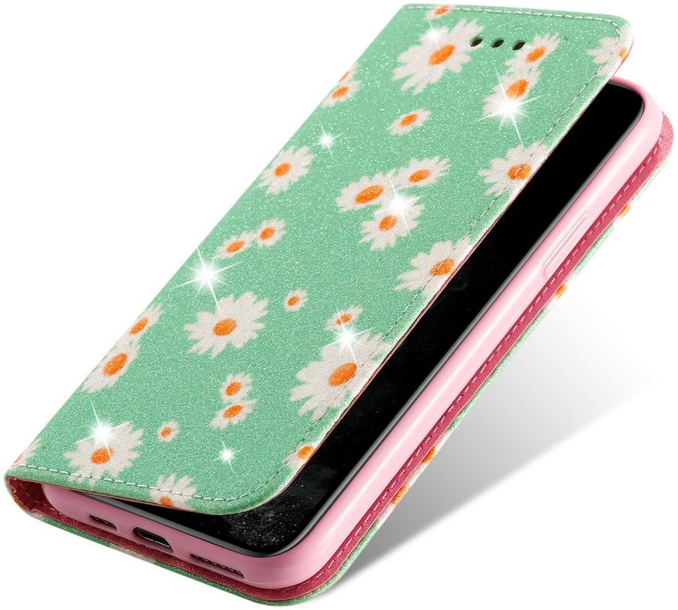 Apple iPhone 11 Pro Portemonnee Hoesje met Bloemen Print Groen afbeelding 4