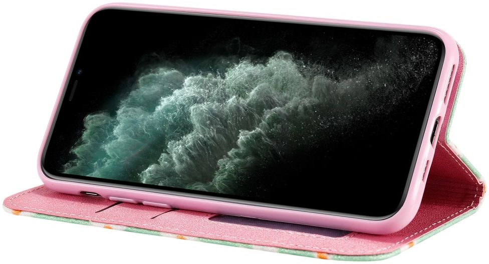 Apple iPhone 11 Pro Portemonnee Hoesje met Bloemen Print Groen afbeelding 6
