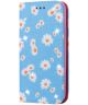 Apple iPhone 11 Pro Portemonnee Hoesje met Bloemen Print Blauw