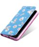 Apple iPhone 11 Pro Portemonnee Hoesje met Bloemen Print Blauw