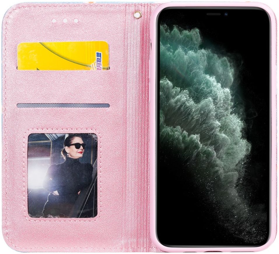 Apple iPhone 11 Pro Portemonnee Hoesje met Bloemen Print Blauw afbeelding 7