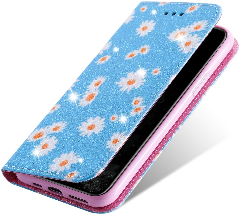 Apple iPhone 11 Pro Portemonnee Hoesje met Bloemen Print Blauw afbeelding 9