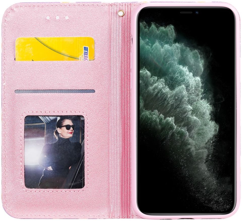 Apple iPhone 11 Pro Portemonnee Hoesje met Bloemen Print Paars afbeelding 7